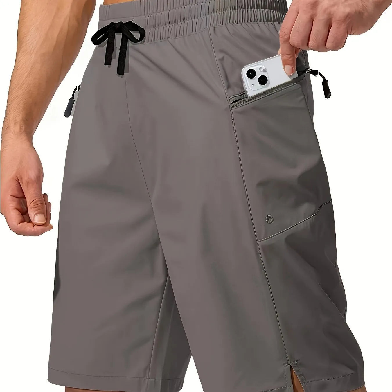 Men's solid colour quick-drying beach shorts in straight-leg style