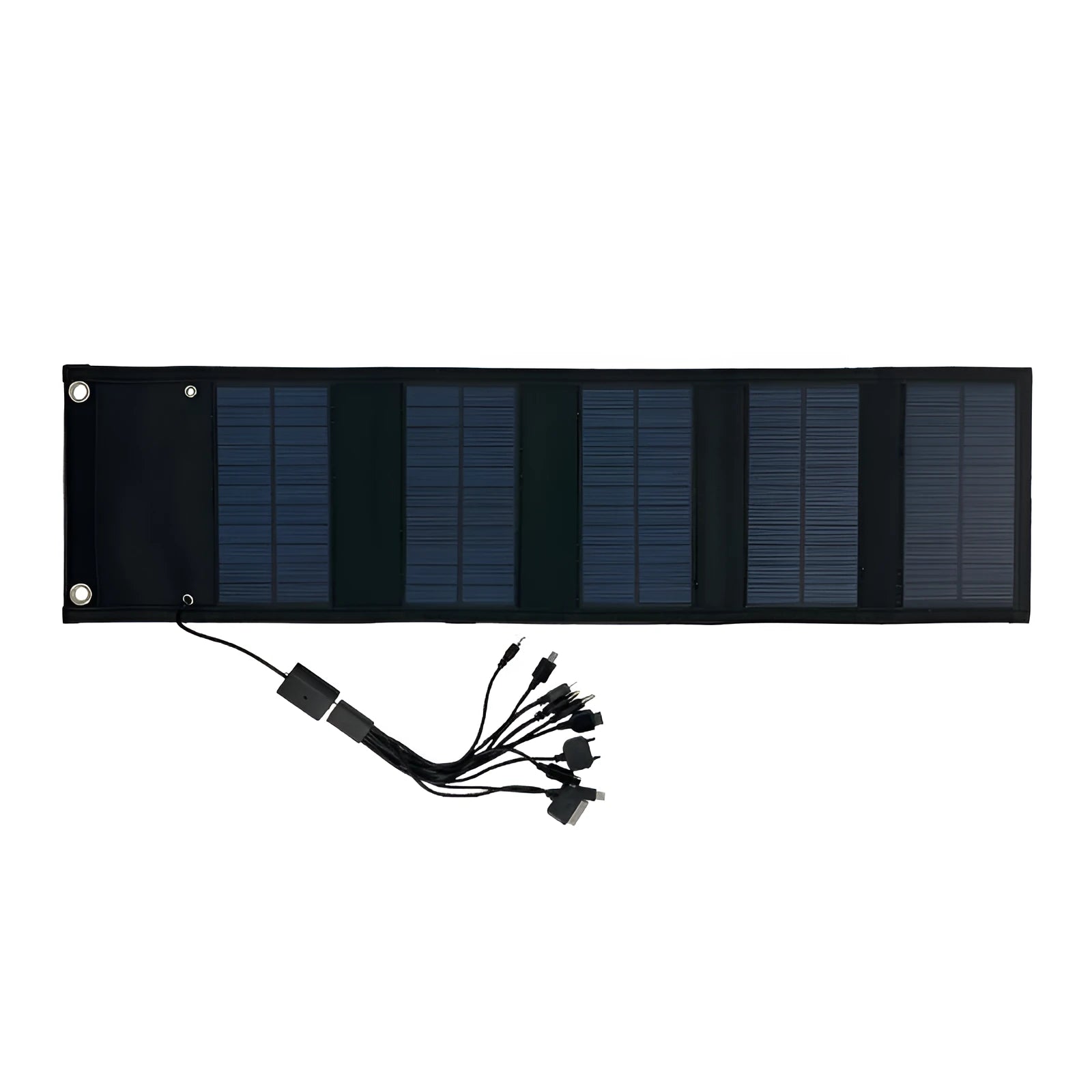 Folding solar panel charger in compact bag form with USB output port for outdoor camping use