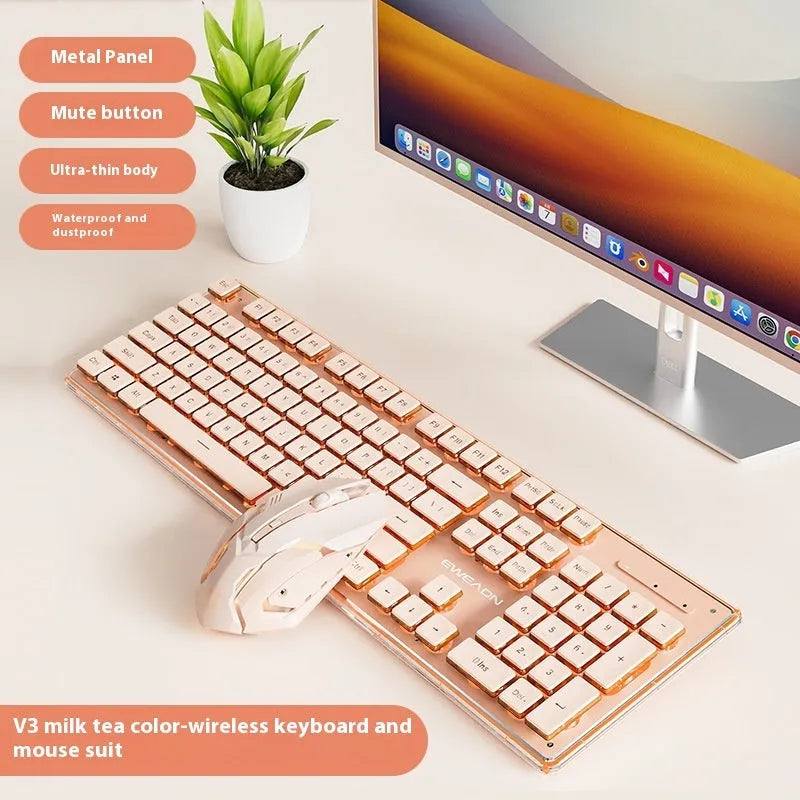 Prewalker V3 silent keyboard and mouse set in retro green colour on a desk.