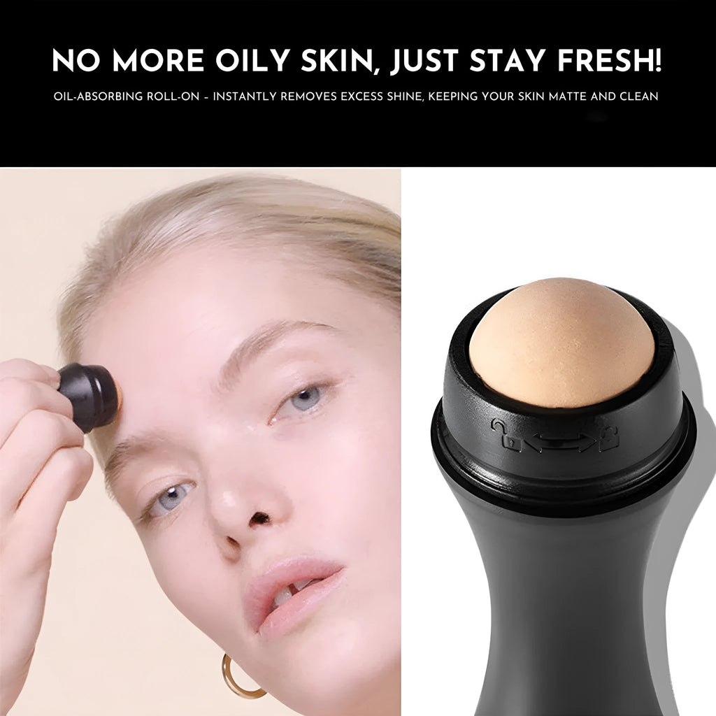 Volcanic stone oil absorbing roller in black, green, pink, or white for facial skincare
