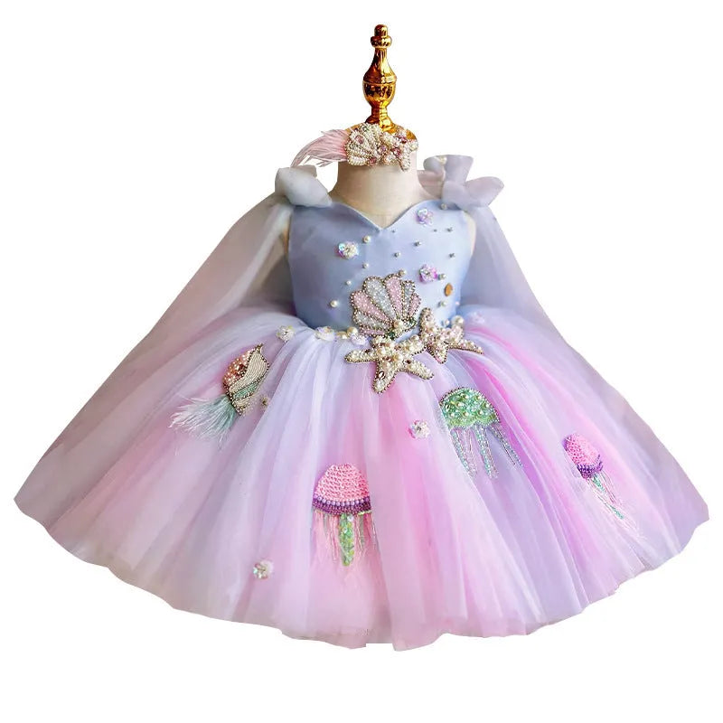 Cute children's pettiskirt dress in princess style with linen fabric and flax lining, available in sizes 80cm to 160cm.