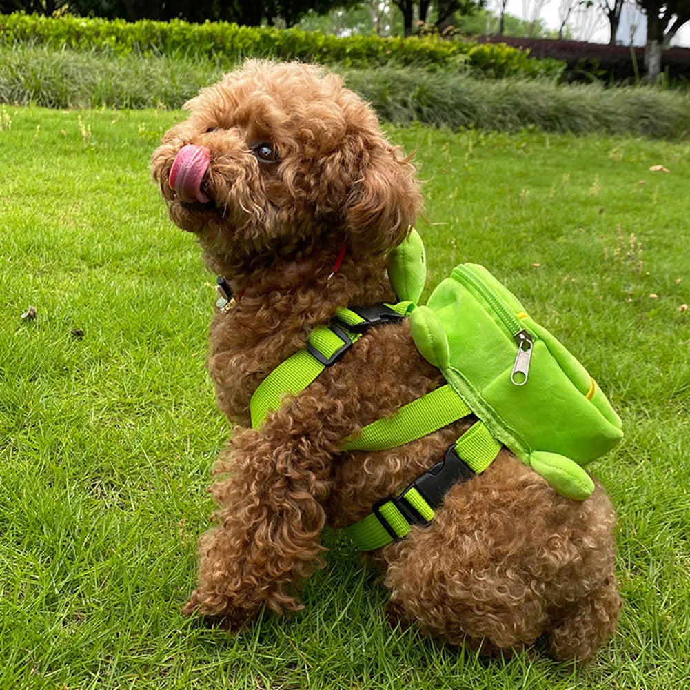 Grey turtle-shaped dog backpack harness with metal zipper and no-pull vest