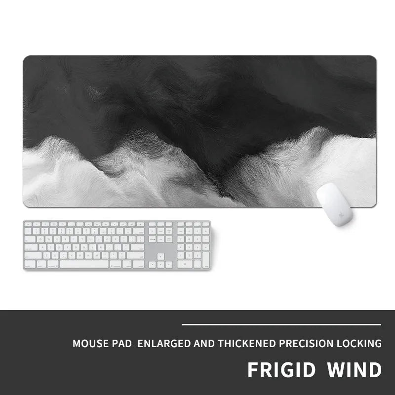 Oversized gaming mouse pad with colourful esports design on natural rubber base, showing extended surface for keyboard and mouse placement