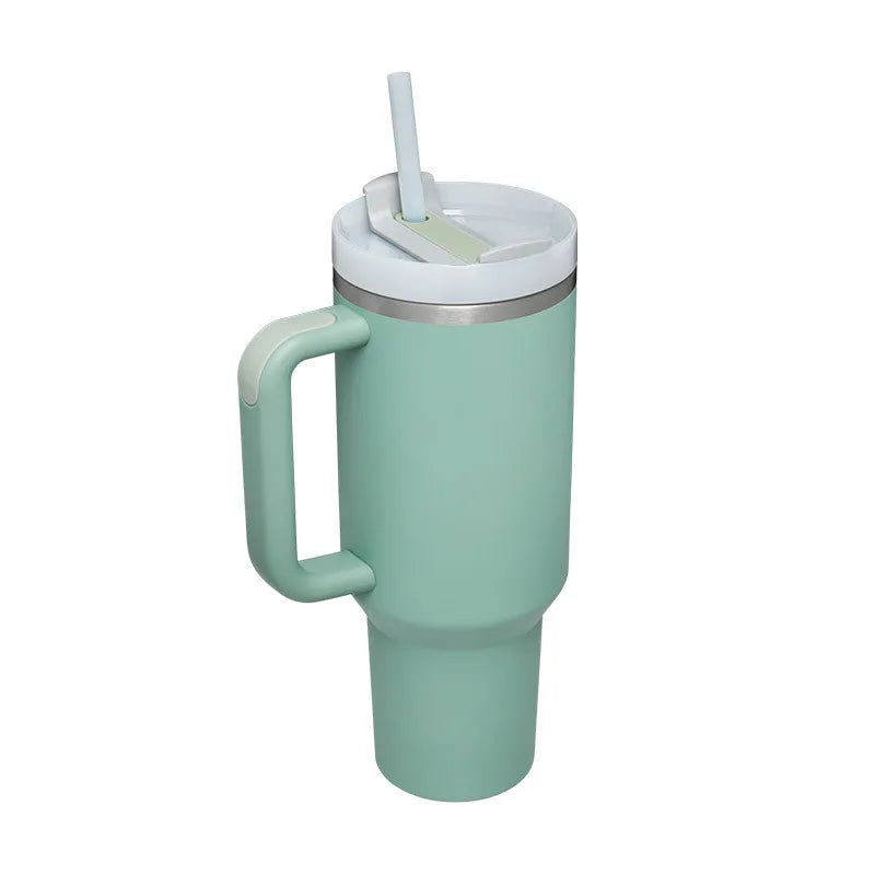 40 oz stainless steel insulated tumbler with handle and straw in multiple colours