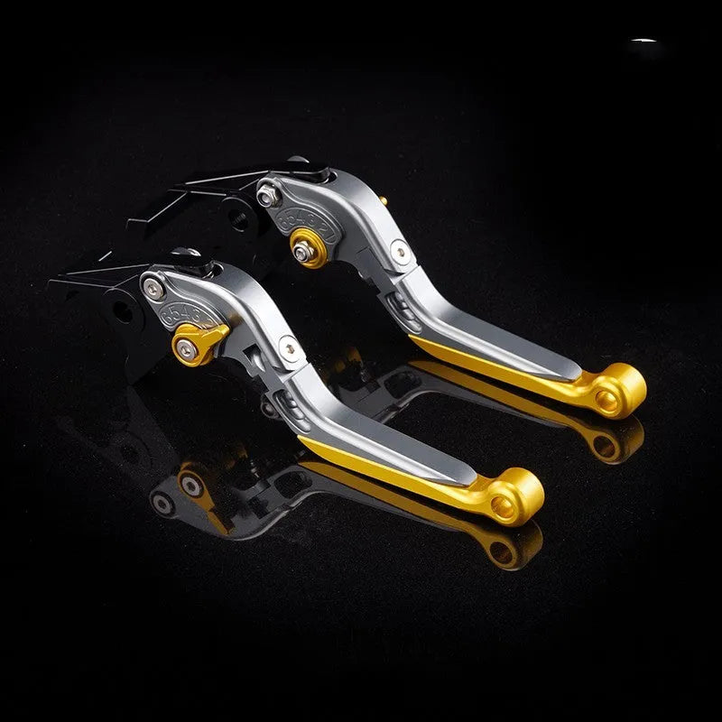 Motorcycle horn handle brake lever retrofitting kit showing adjustable mechanism and colour options