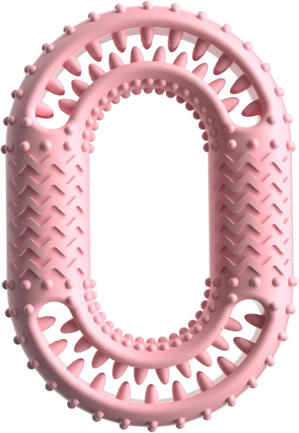 Blue O-ring shaped dog chew toy for aggressive chewers and dental health on a plain background.