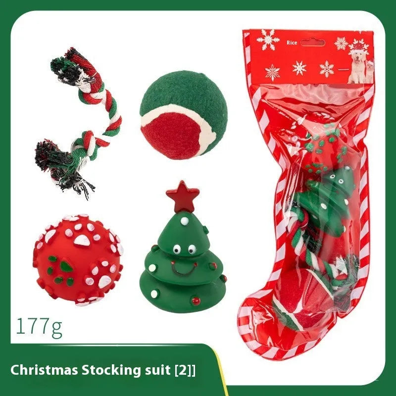 Christmas dog toy gift sets in vinyl with seven festive design options for bite-resistant chewing