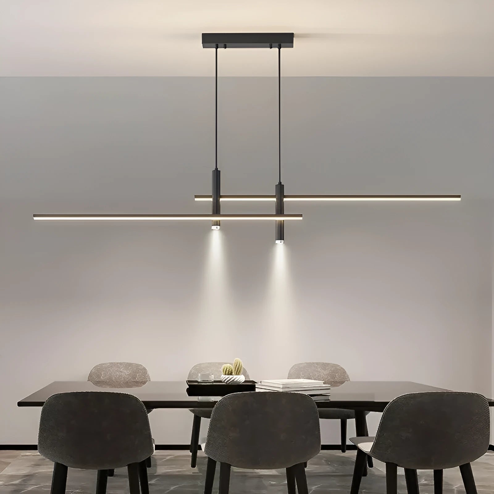 Nordic minimalist strip ceiling lamp black iron glass 120cm for dining room