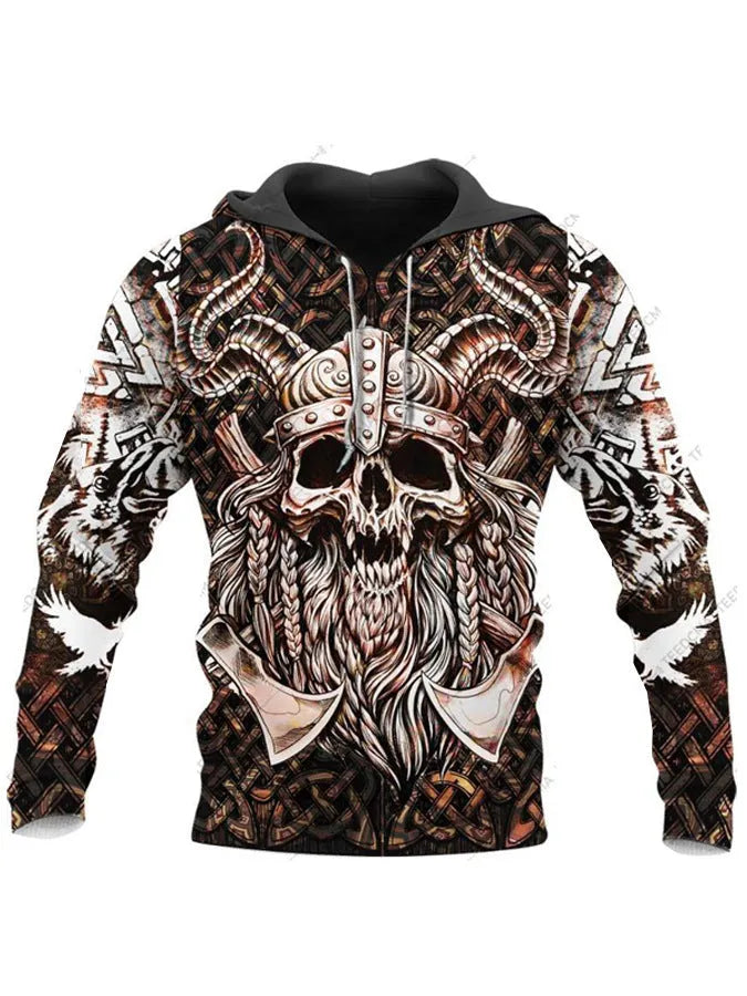 Men's 3D digital printed polyester pullover hoodie with hood, long sleeves, size XXS to 4XL, front view