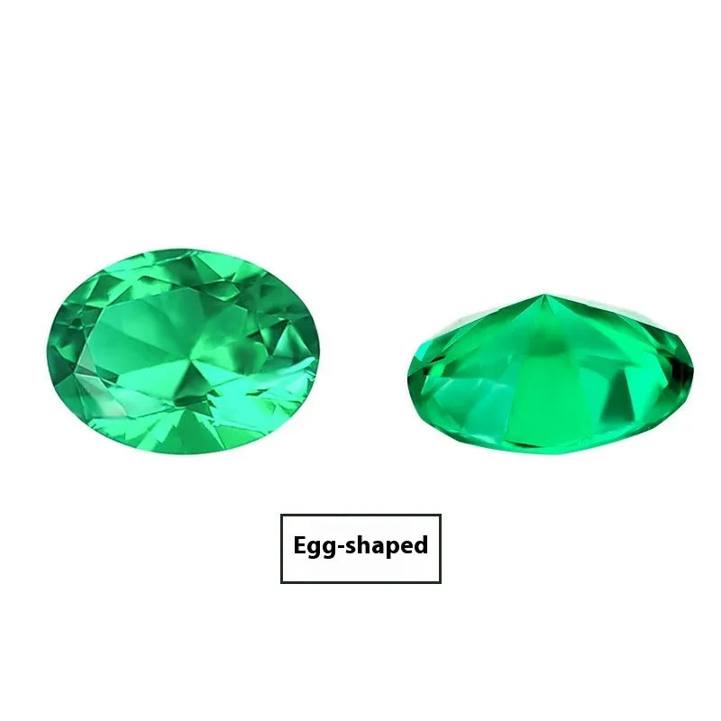 Synthetic cultivated emerald gemstone in Columbia green treasure colour showing round and grandmother cut options