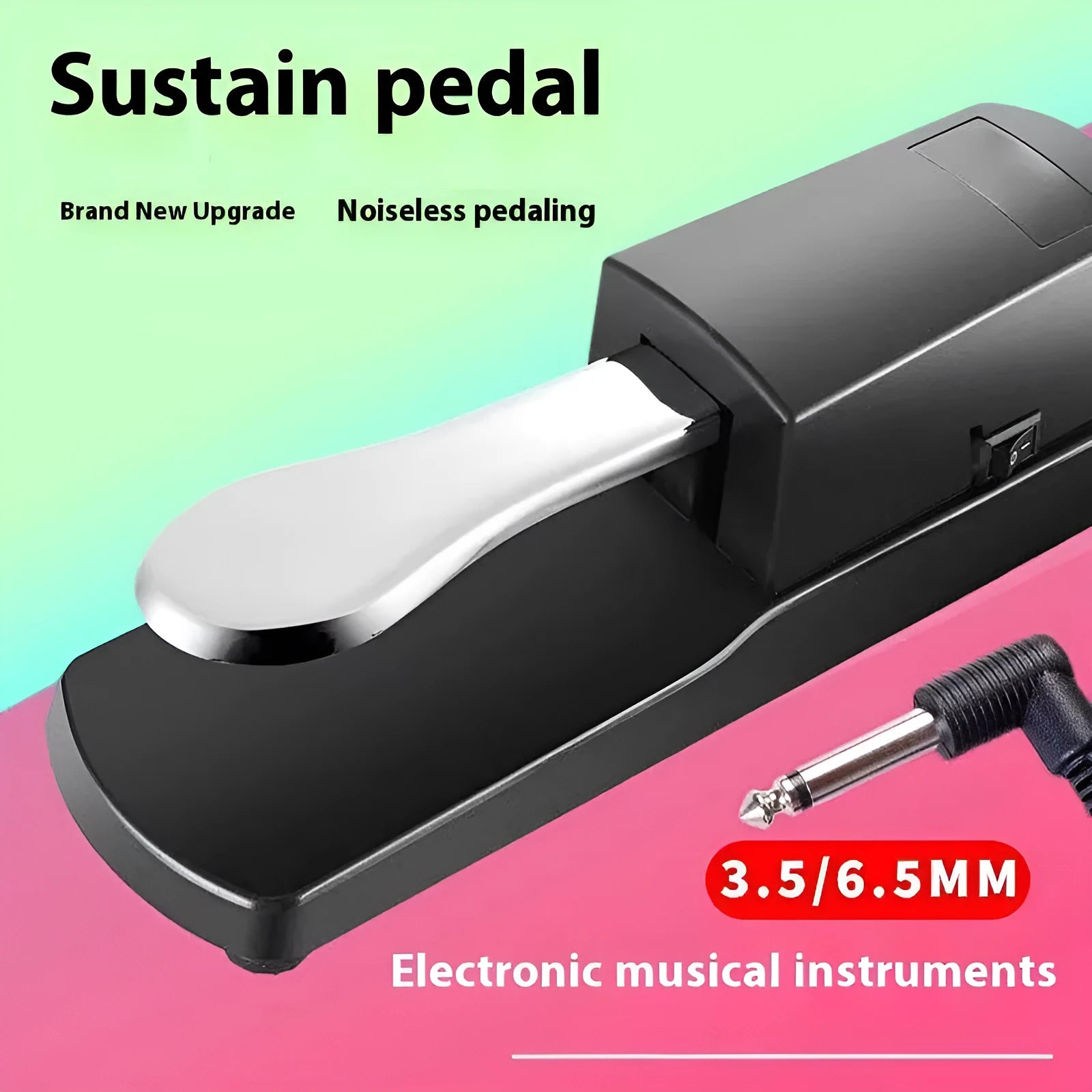 Black ABS plastic sustain pedal for electronic keyboards with 6.35mm jack connector