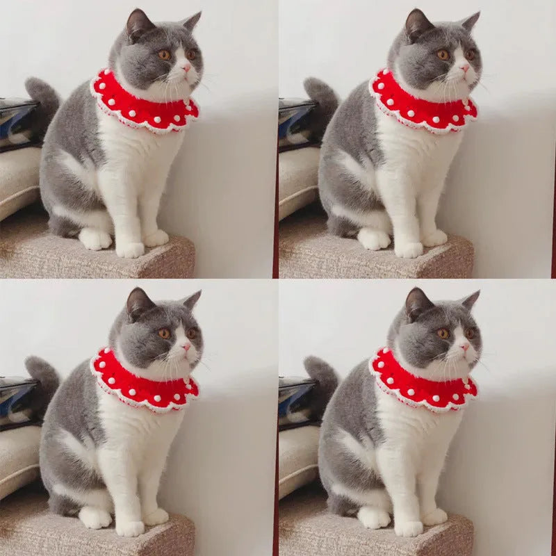 Knitted milk cotton pet collar with cartoon pattern in four sizes for small to medium dogs cats rabbits