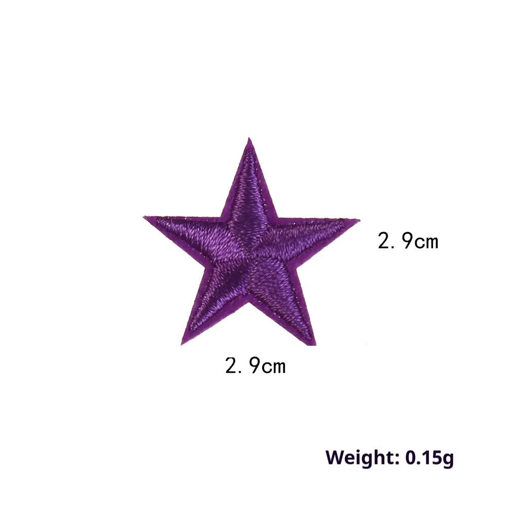 Colourful five-pointed star cloth embroidery labels for DIY clothing decoration.
