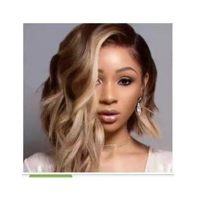 Blonde multi-coloured curly exotic wig made from high temperature silk with medium long roll small roll style