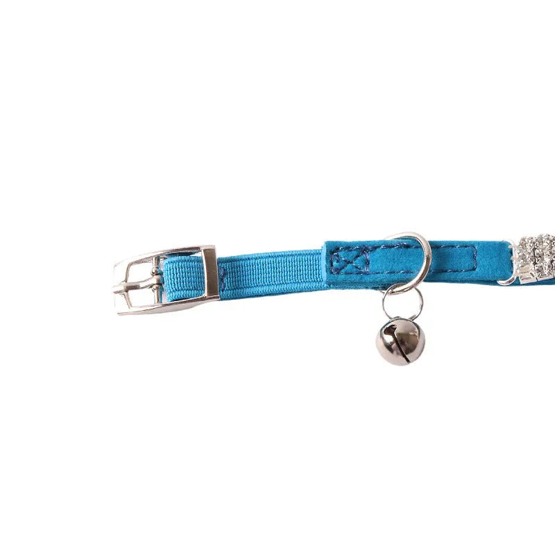 Adjustable elastic buckle cat collar in six colours with soft flocking material