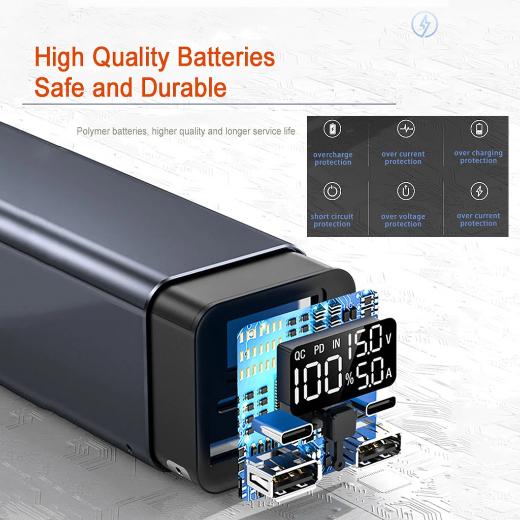 65W 20000mAh metal laptop power bank in black, blue or grey colours