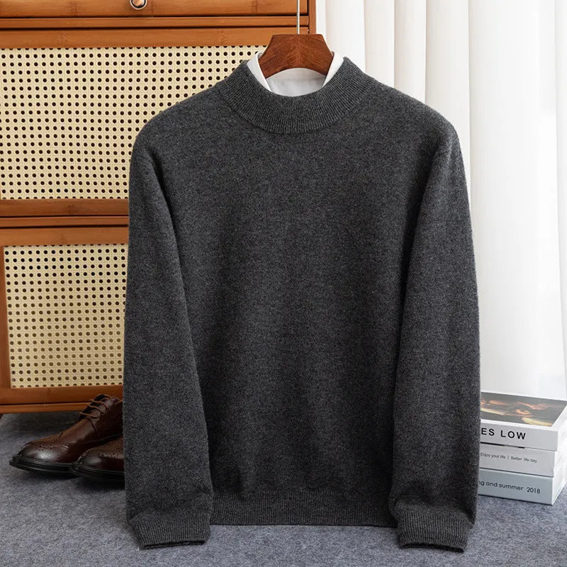 Men's half-collar loose-fit wool sweater in a light business style, shown in a range of colours.