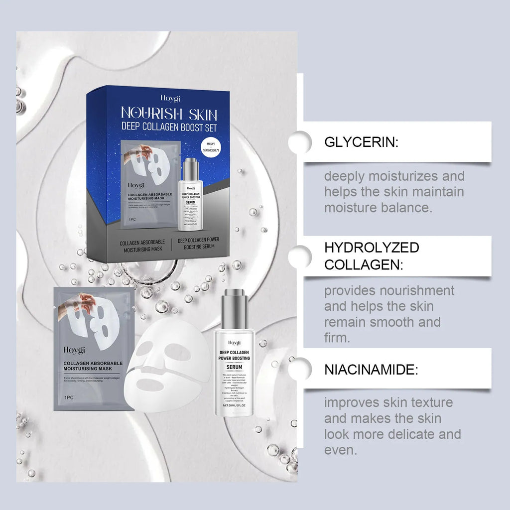 Collagen moisturising suit facial mask pack with 30ML essence bottle for skincare treatment