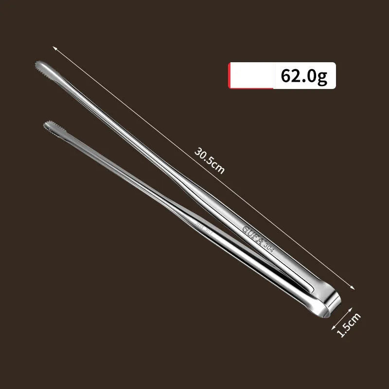 Stainless steel barbecue clamp in modern simple design on a table, showing the three size options small medium large
