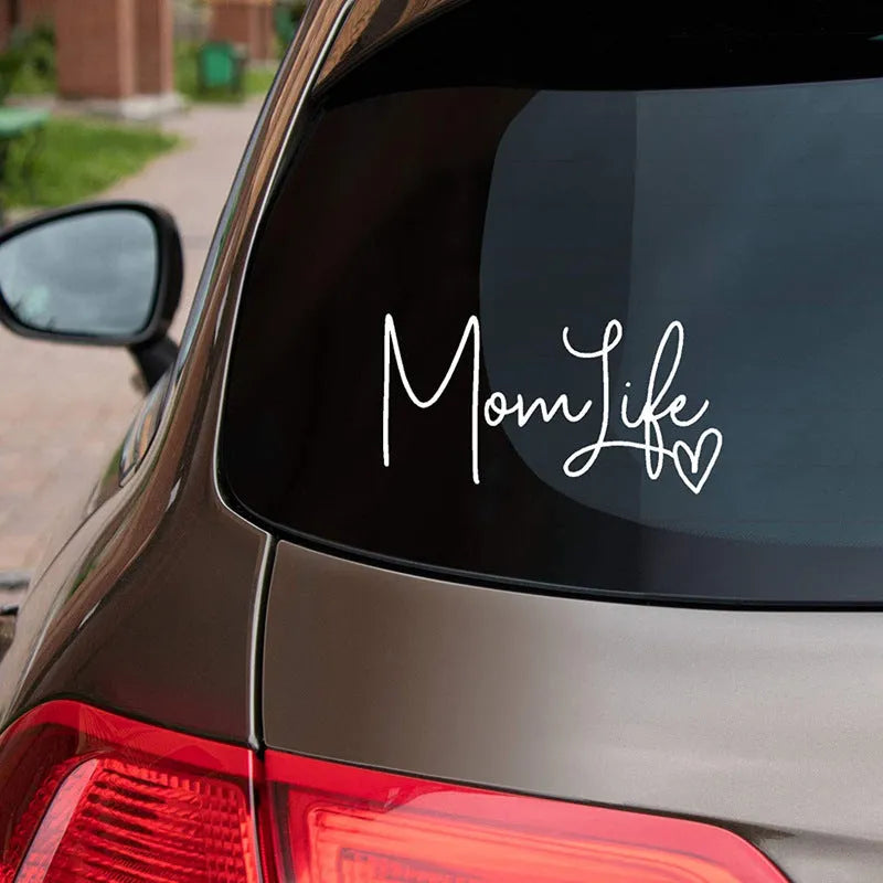Mom Life PVC hollow carving car decal sticker in white, approx 17 cm, for window or wall