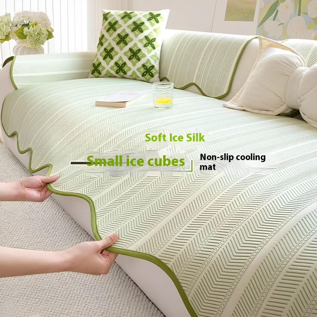 Straight row mat fixed non-slip cushion summer cover in ice silk material showing special pattern design