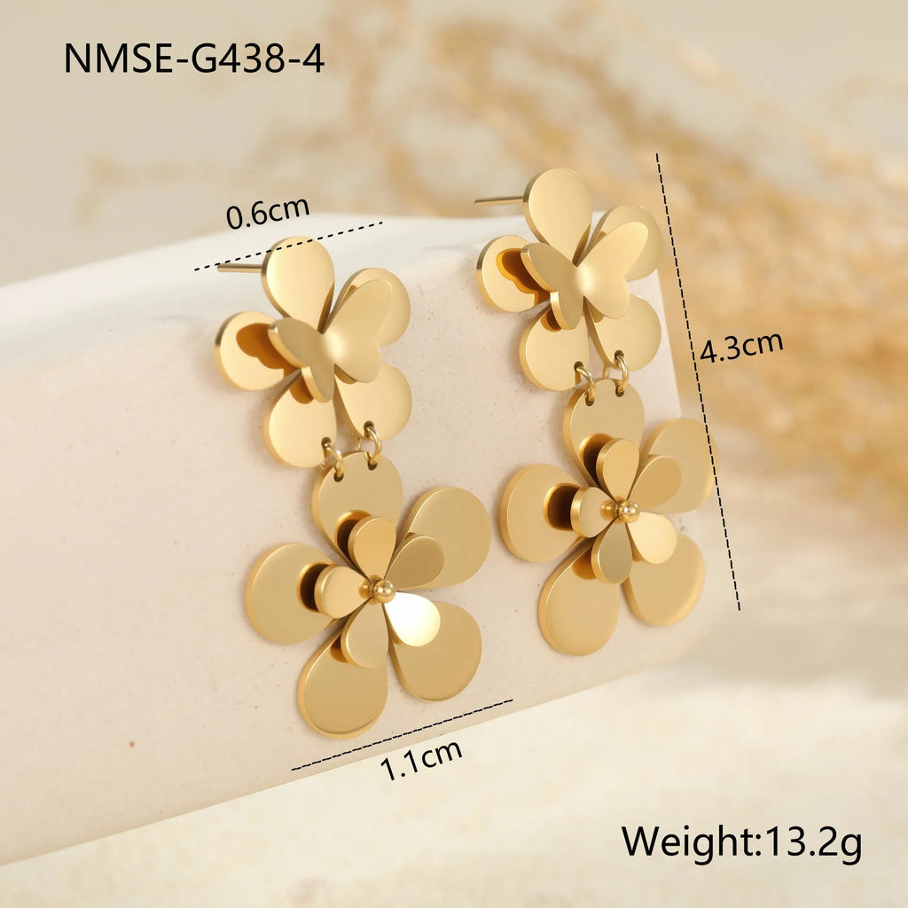 Gold electroplated butterfly flower earrings for women with stainless steel construction and animal zodiac styling