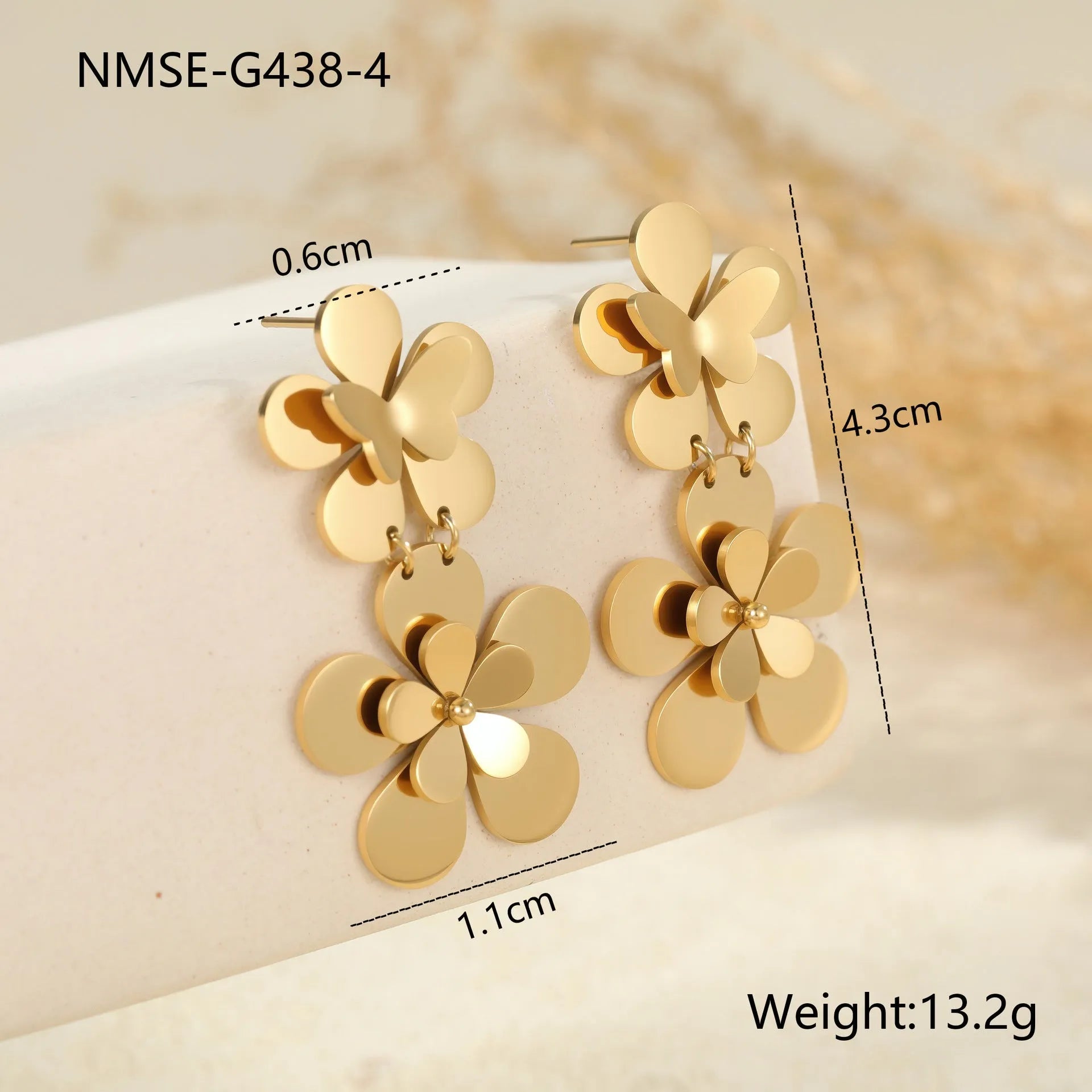 Gold electroplated butterfly flower earrings for women with stainless steel construction and animal zodiac styling