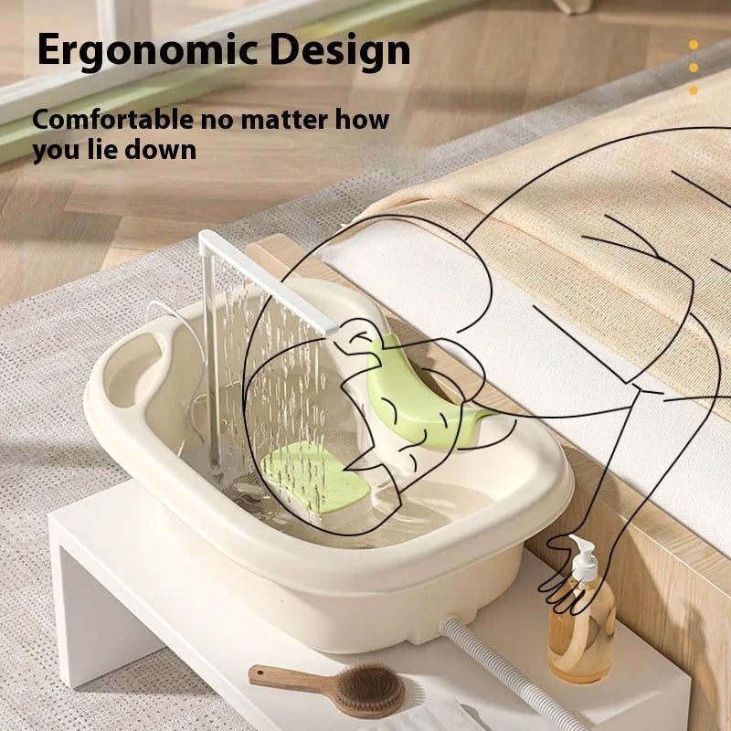 Portable shampoo basin with circulating pump and adjustable headrest in light pink or beige