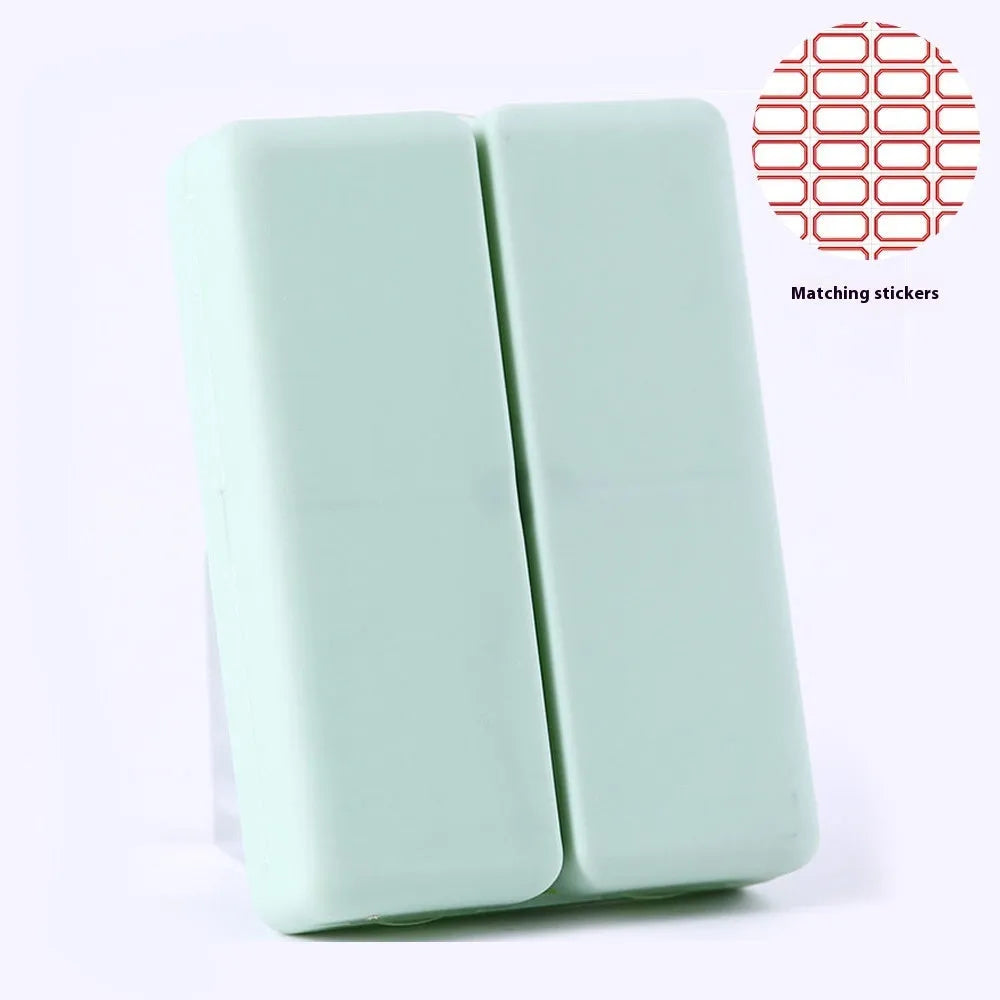 Four-color magnet 7-grid pill box in solid blue colour showing foldable covered design with seven compartments