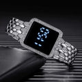 Large digital waterproof steel band watch with square dial for elderly users