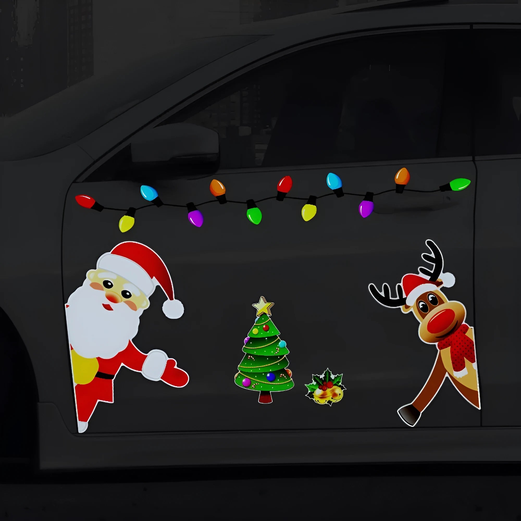 Christmas elk cartoon design magnetic car decoration sticker with reflective threads