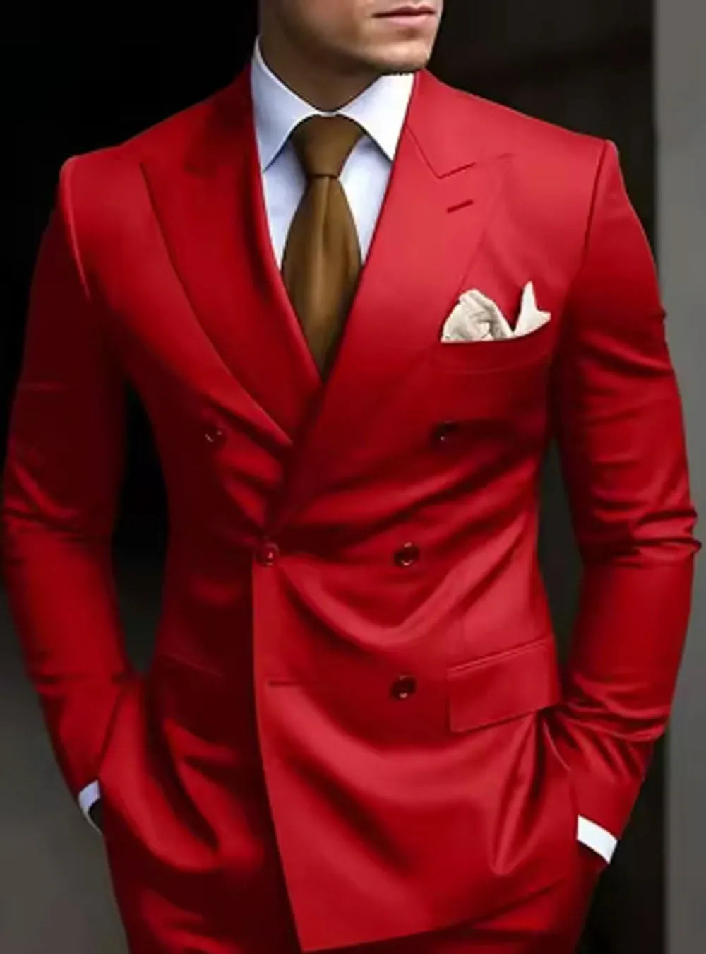 Korean style slim fit men's two-piece suit in grey, business casual cut with adhesive interlining construction.