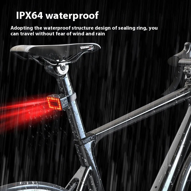 Radar detection bicycle taillight with double bracket mounting system showing multiple lighting modes