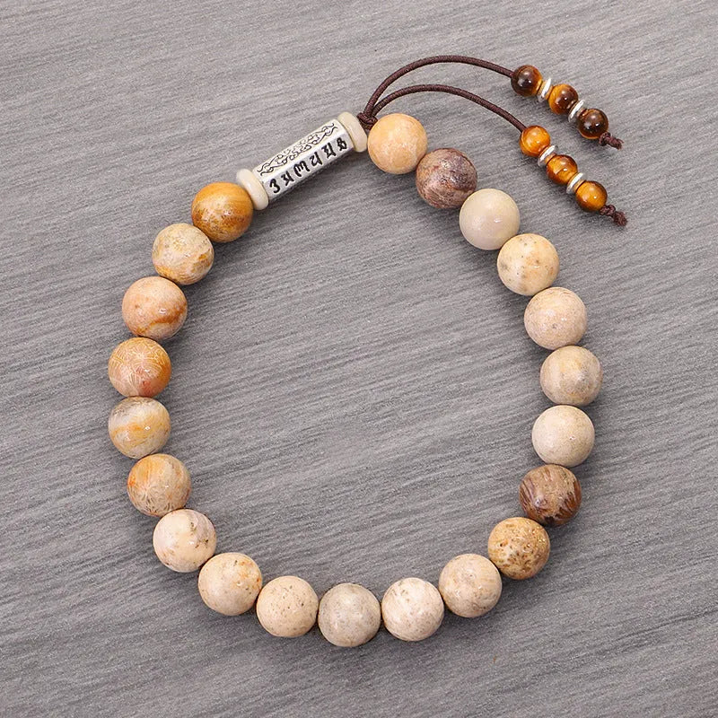 Handmade wood colour stone bead bracelet with original design European American retro style
