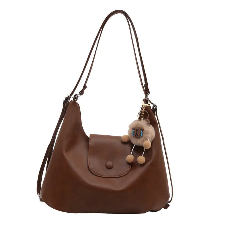 Women's black PU leather single shoulder bag with horizontal square design and large capacity
