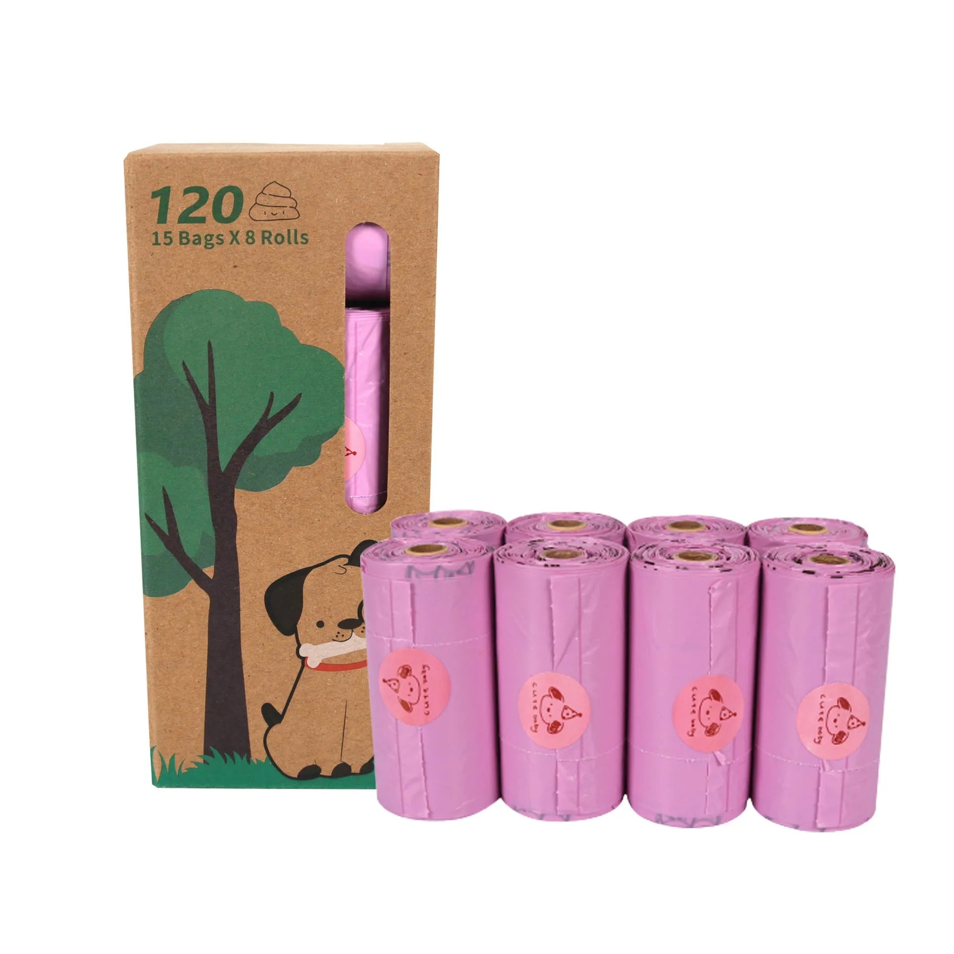 Military green degradable dog poop bags with black bone pattern measuring 23x33cm