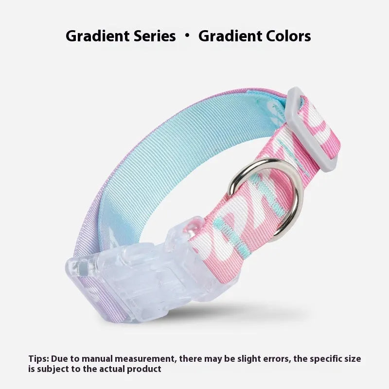 Adjustable nylon dog collar with cartoon gradient pattern in gradient colour and panda green options