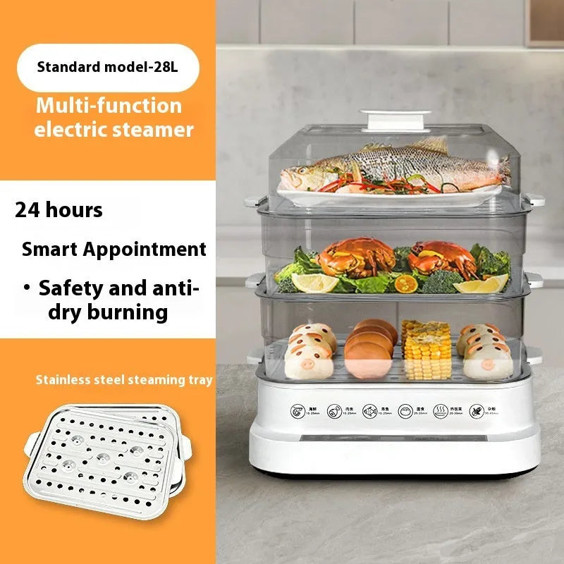 28L stainless steel electric food steamer with steaming rack and PP liner