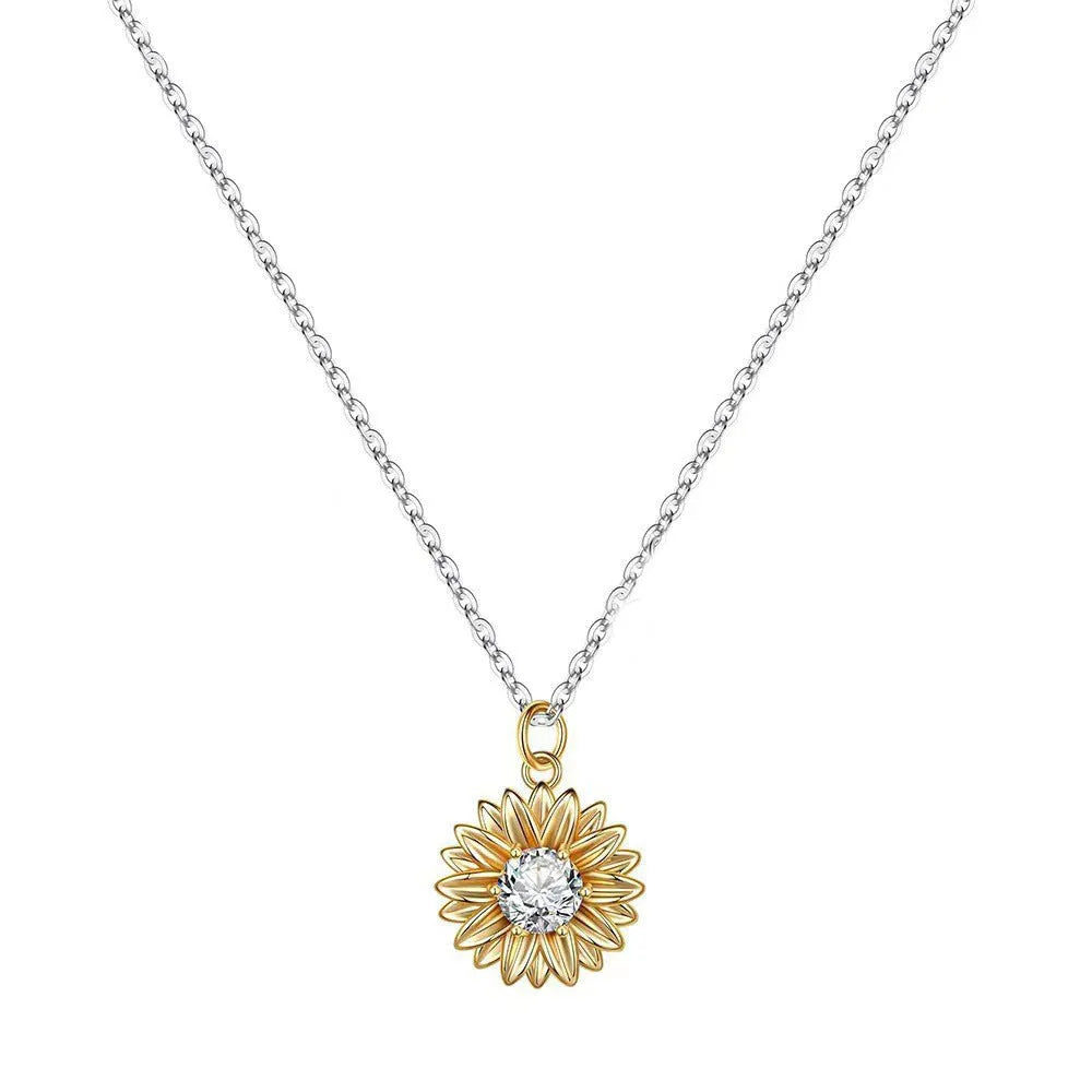 925 silver sunflower necklace with geometric daisy pendant on adjustable chain
