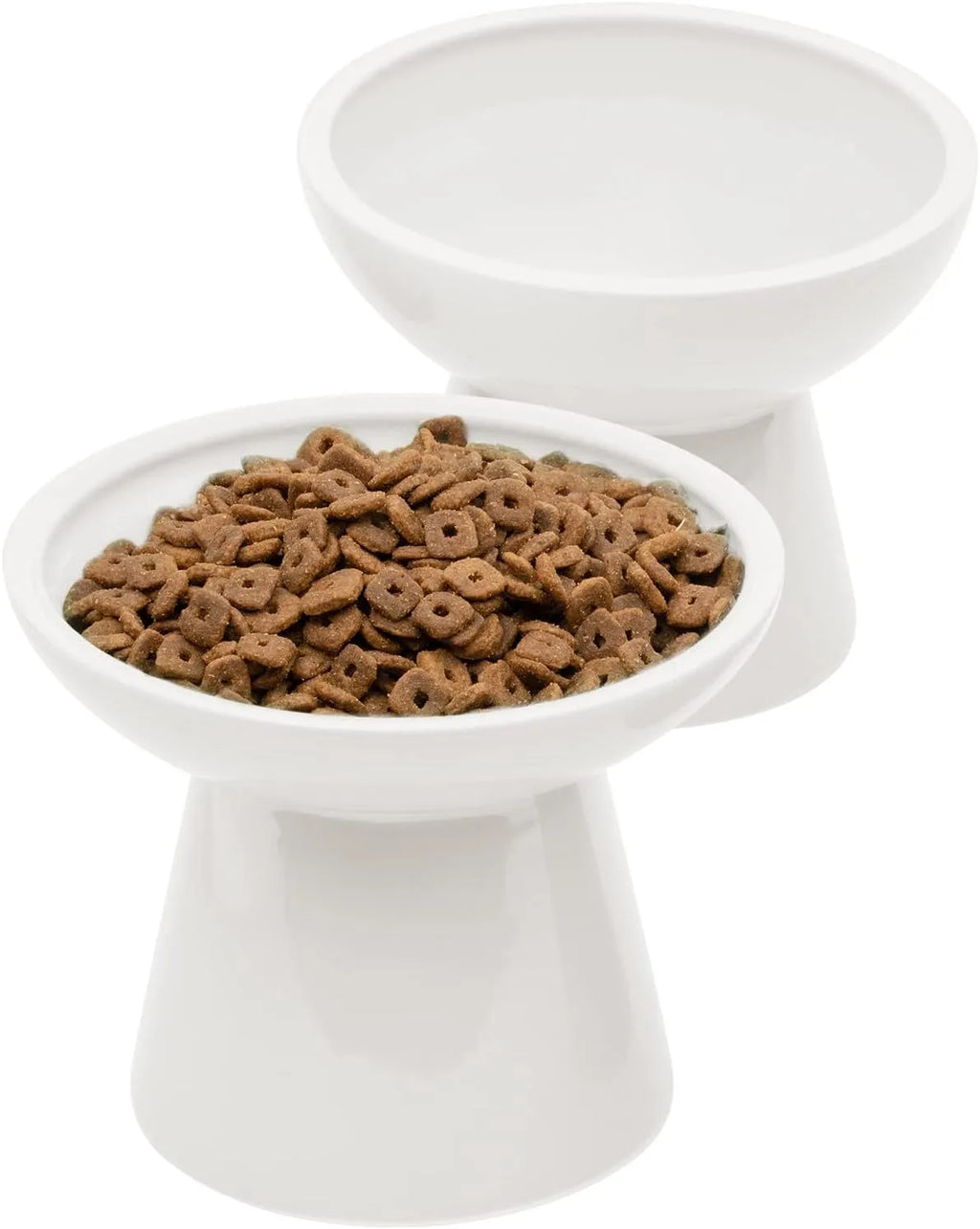 Ceramic elevated cat bowl with wide shallow design in blue, green, pink or white