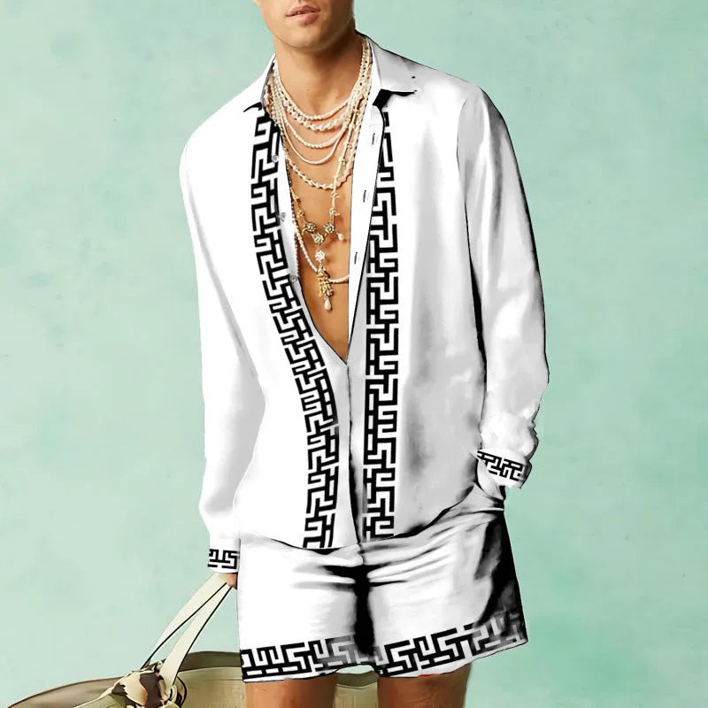 Men's slim fit summer shirt and shorts set in matching colours