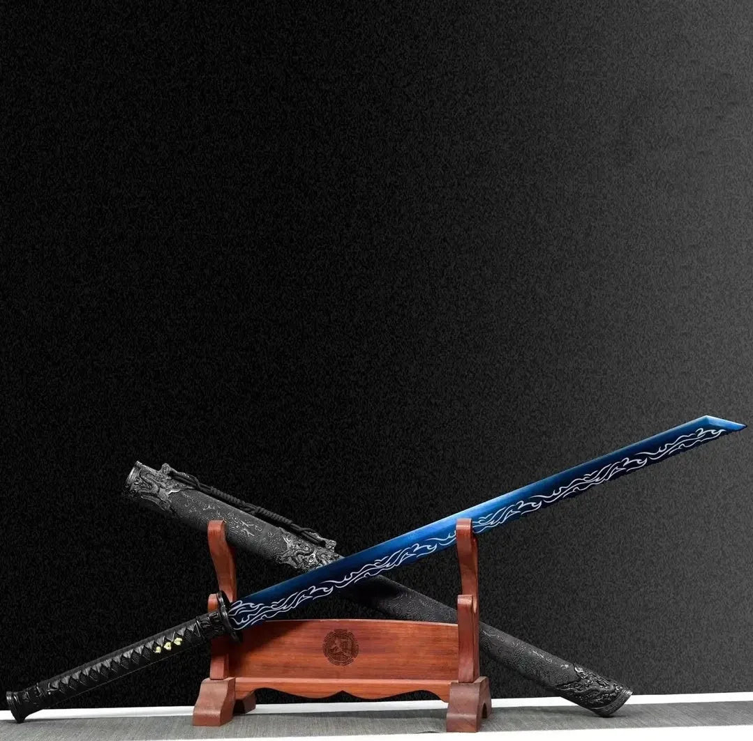 Liuying Tang Dynasty horizontal sword with 65 manganese steel blade and leather-covered wood scabbard on white background