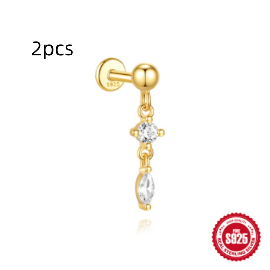 S925 sterling silver water drop earrings with flat spiral geometric design and gold plating.