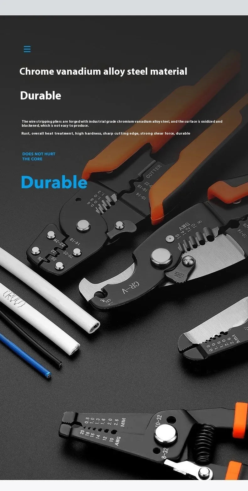 Fully automatic wire stripping pliers tool made from steel with box mounted presentation.