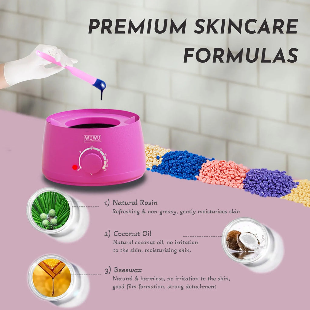 Professional 52-piece waxing kit with wax warmer, hard wax beans, application tools and post-treatment products