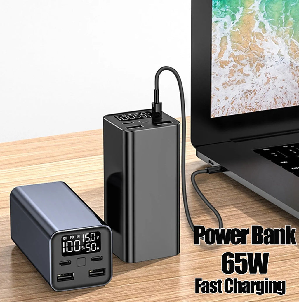 65W 20000mAh metal laptop power bank in black, blue or grey colours