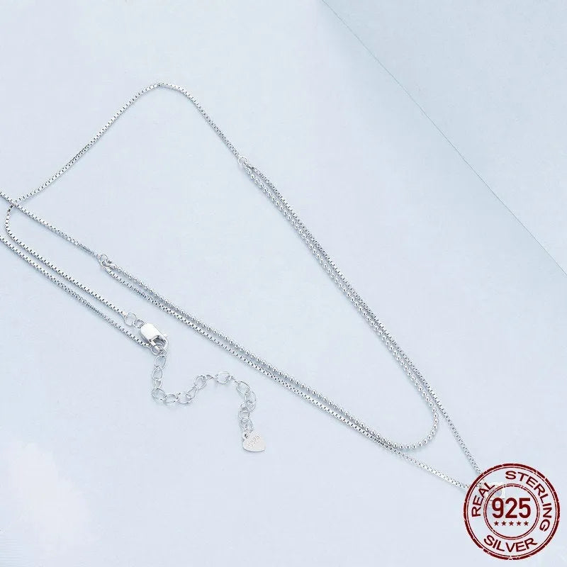S925 sterling silver double-layer necklace with pearl chain design in silver finish