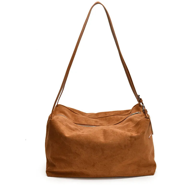 Women's large capacity suede pillow shoulder bag available in black, brown, coffee, khaki colours