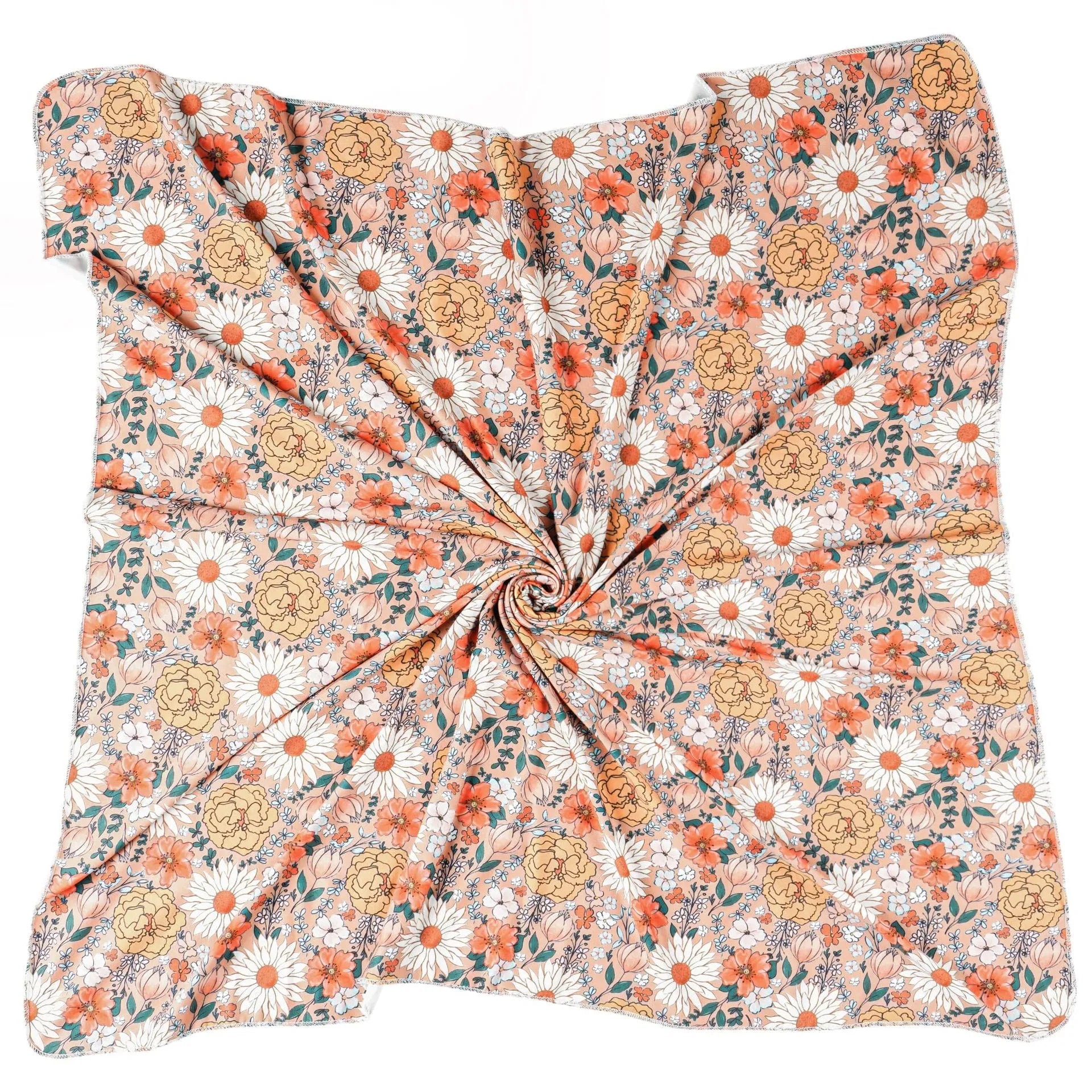 Baby wraparound blanket with rabbit ears hair band in animal print, 80x80cm bamboo fibre fabric
