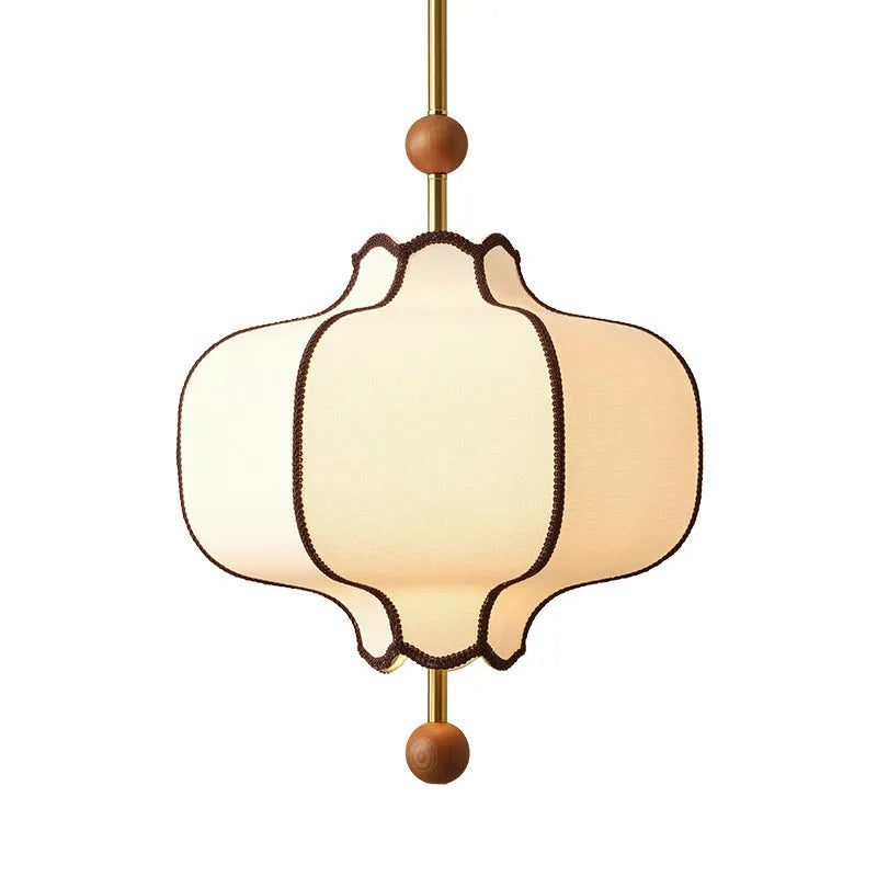 Retro French style fabric chandelier with solid wood frame in mid-century simple design for bedroom or dining room